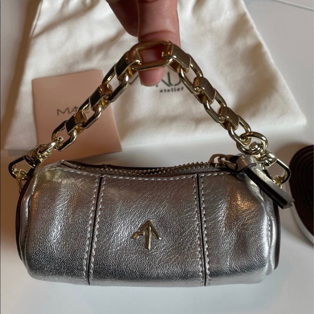 Manu Atelier Silver Micro Mini Cylinder Shoulder Bag